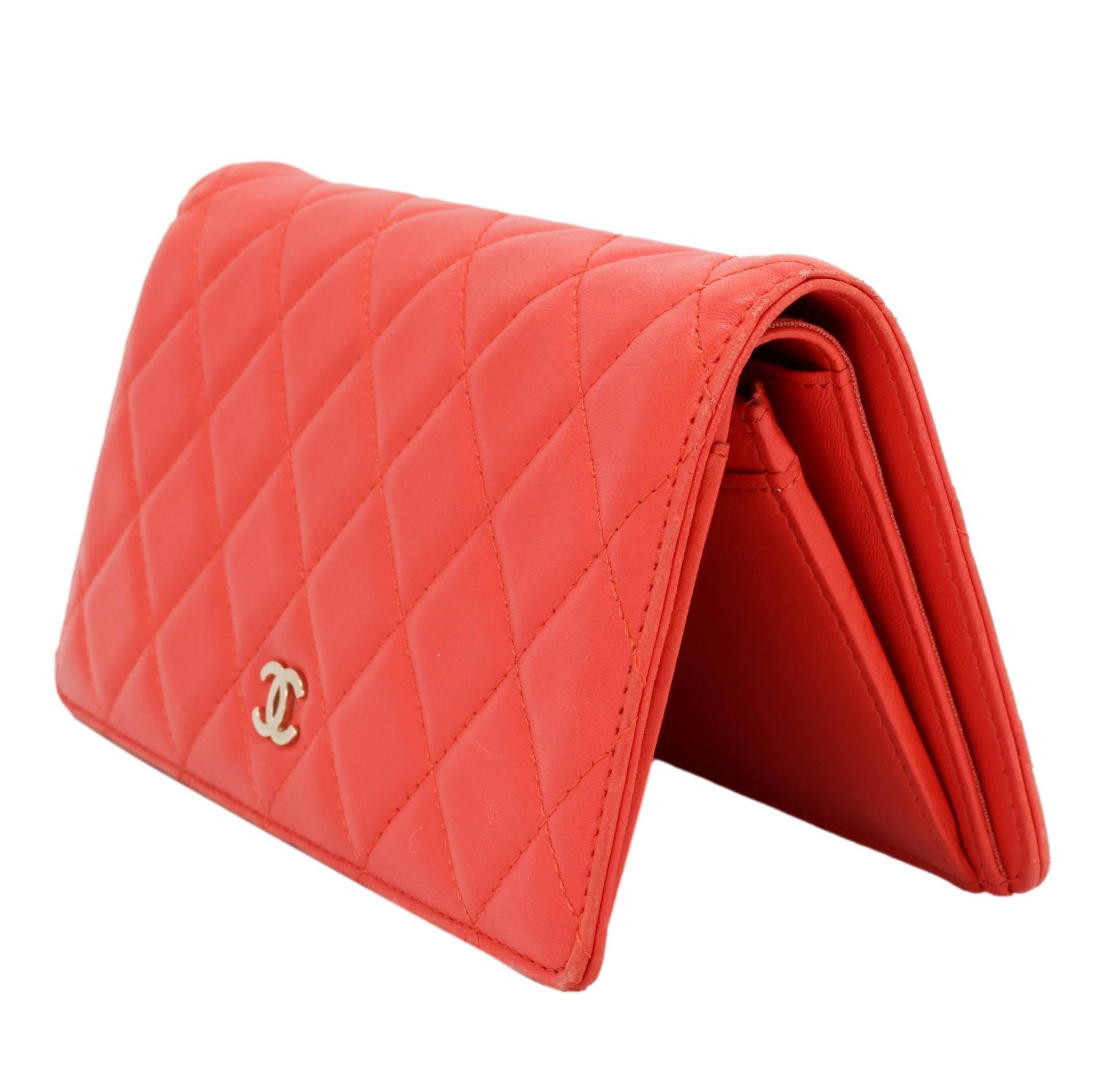 Women's or Men's Chanel Quilted Coral Lambskin Leather Yen Continental Wallet, 2009 - 2010.