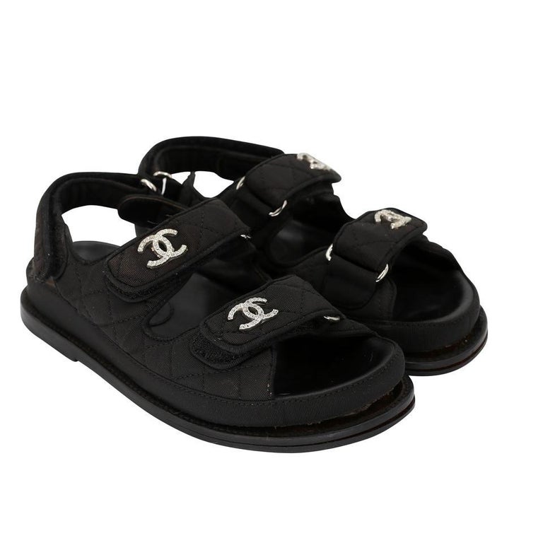 CHANEL, Shoes, Chanel Dad Sandals Patent Leather Black Size 39