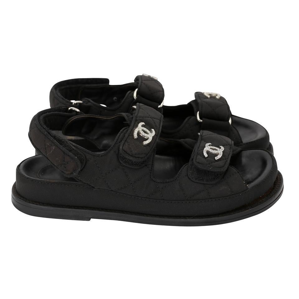 Black Chanel Quilted Crystal 36 CC Dad Chunky Sandals CC-S0829-0004 For Sale