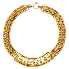 Chanel Quilted Cutout Plate Double Chain Necklace