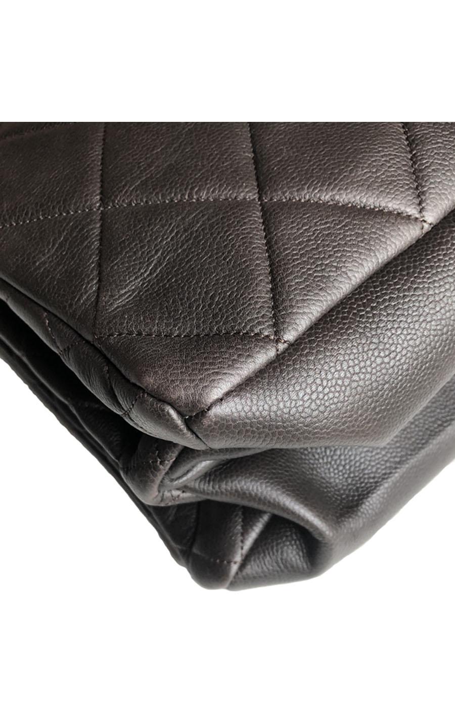 Chanel Quilted Dark Brown Caviar Leather Tote For Sale 6