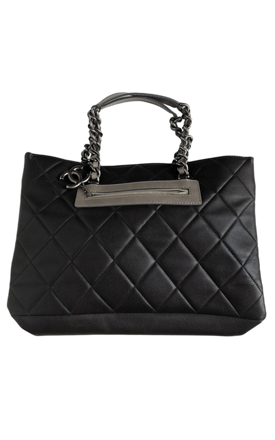 Black Chanel Quilted Dark Brown Caviar Leather Tote For Sale