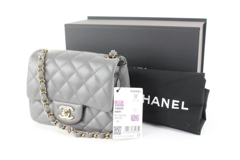 Chanel Quilted Dark Grey Lambskin Square Mini Classic Flap GHW