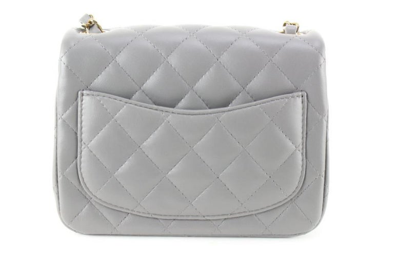Chanel Classic Mini Square 19B Gray Quilted Lambskin with silver hardware