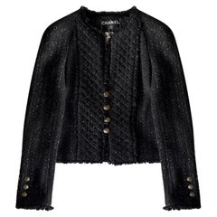 Chanel Quilted Details Black Tweed Jacket 