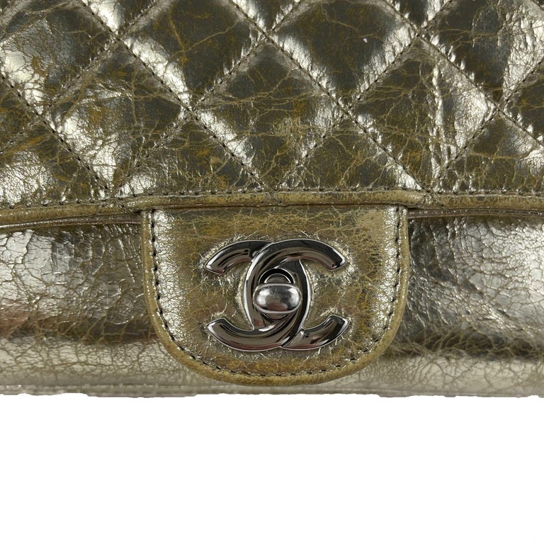 CHANEL Quilted Distressed Glazed Gold Leather Accordion Flap Shoulder Bag For Sale at 1stDibs