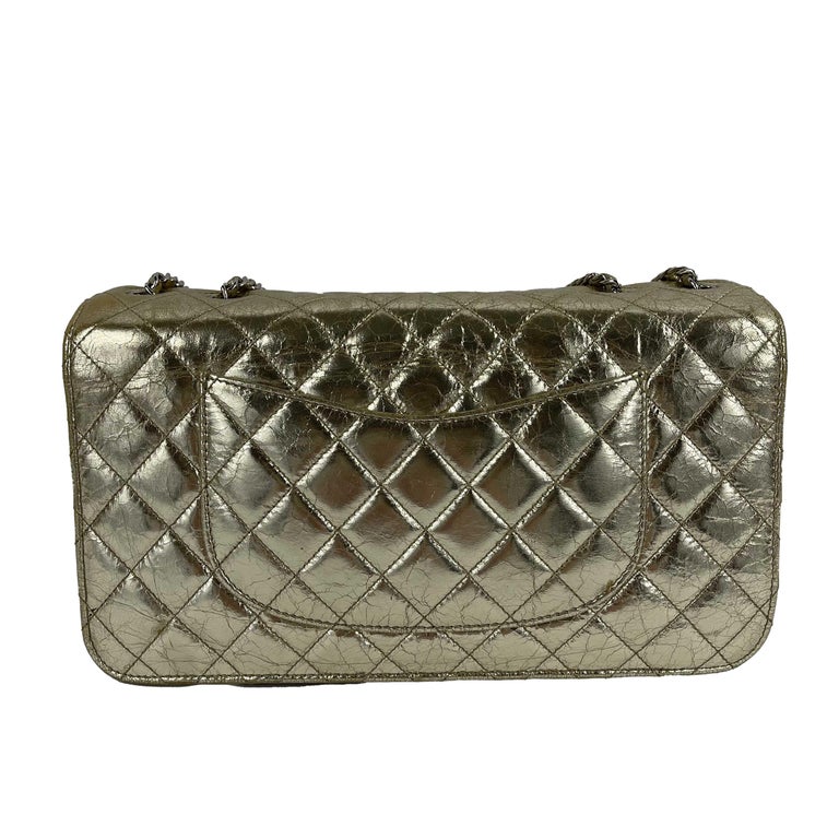 CHANEL Quilted Distressed Glazed Gold Leather Accordion Flap Shoulder Bag For Sale at 1stDibs