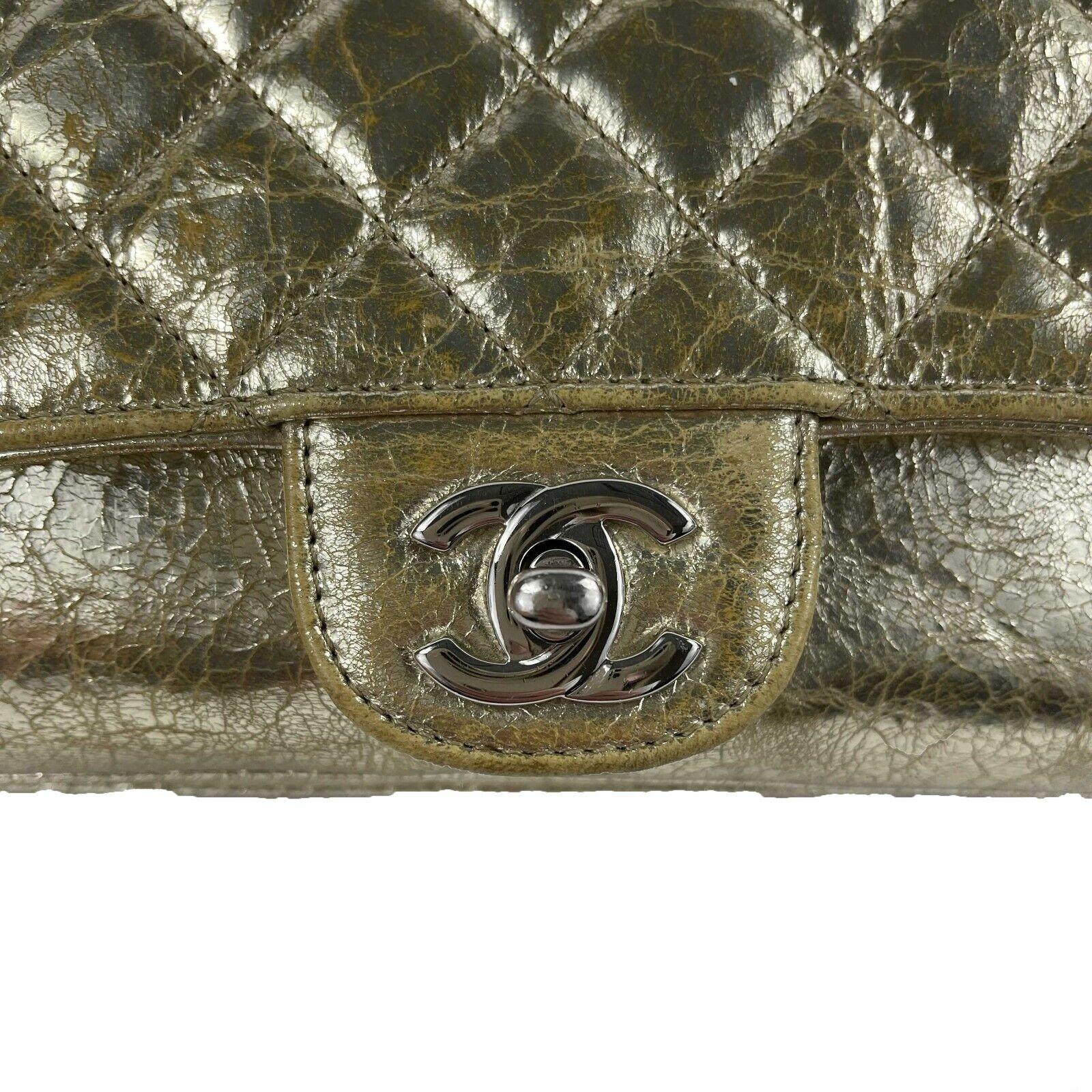 CHANEL Quilted Distressed Glazed Gold Leather Accordion Flap Shoulder Bag Medium In Good Condition In Sanford, FL