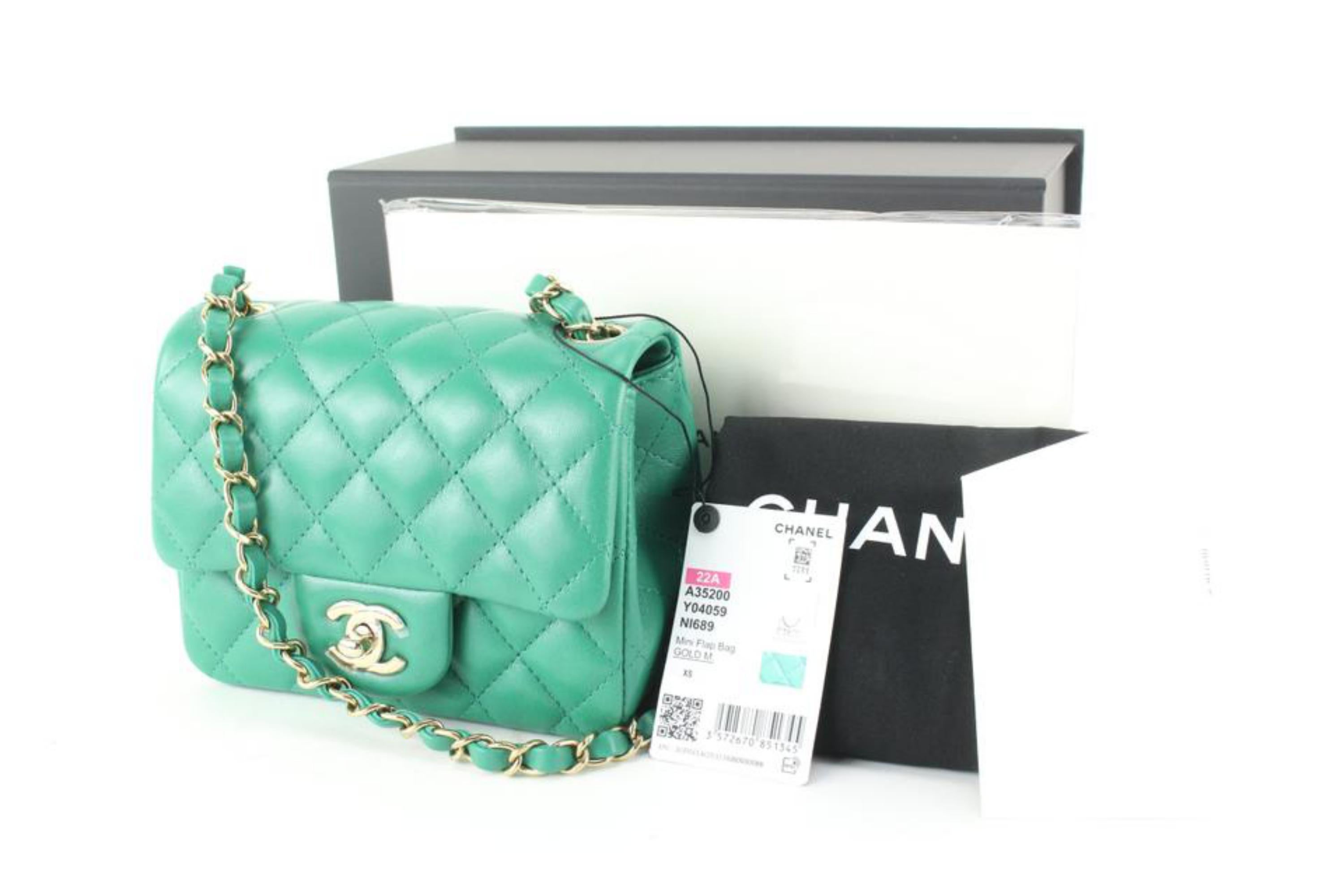 Chanel Quilted Emerald Green Lambskin Square Mini Classic Flap GHW 32CA624S 5