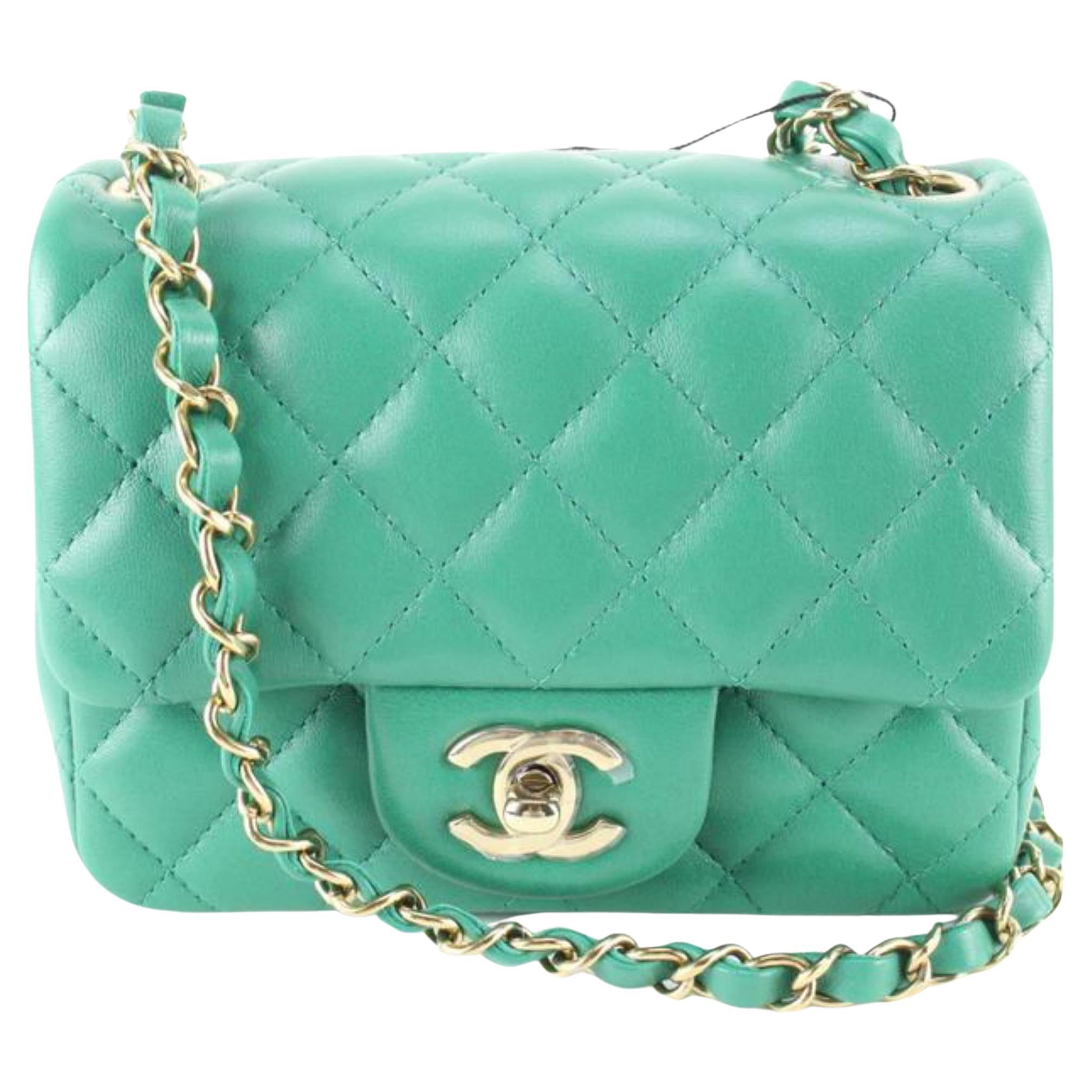 Chanel Quilted Emerald Green Lambskin Square Mini Classic Flap GHW 32CA624S  at 1stDibs