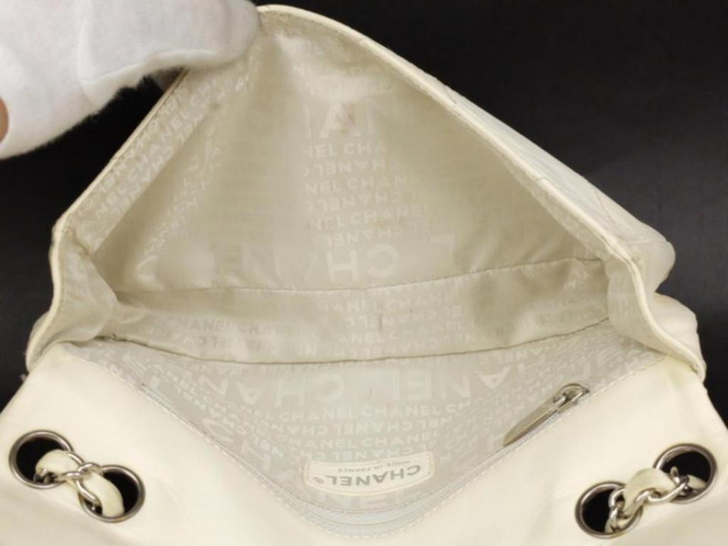 Beige Chanel Quilted Extra Large Jumbo Logo Flap 231338 Ivory Leather Shoulder Bag For Sale