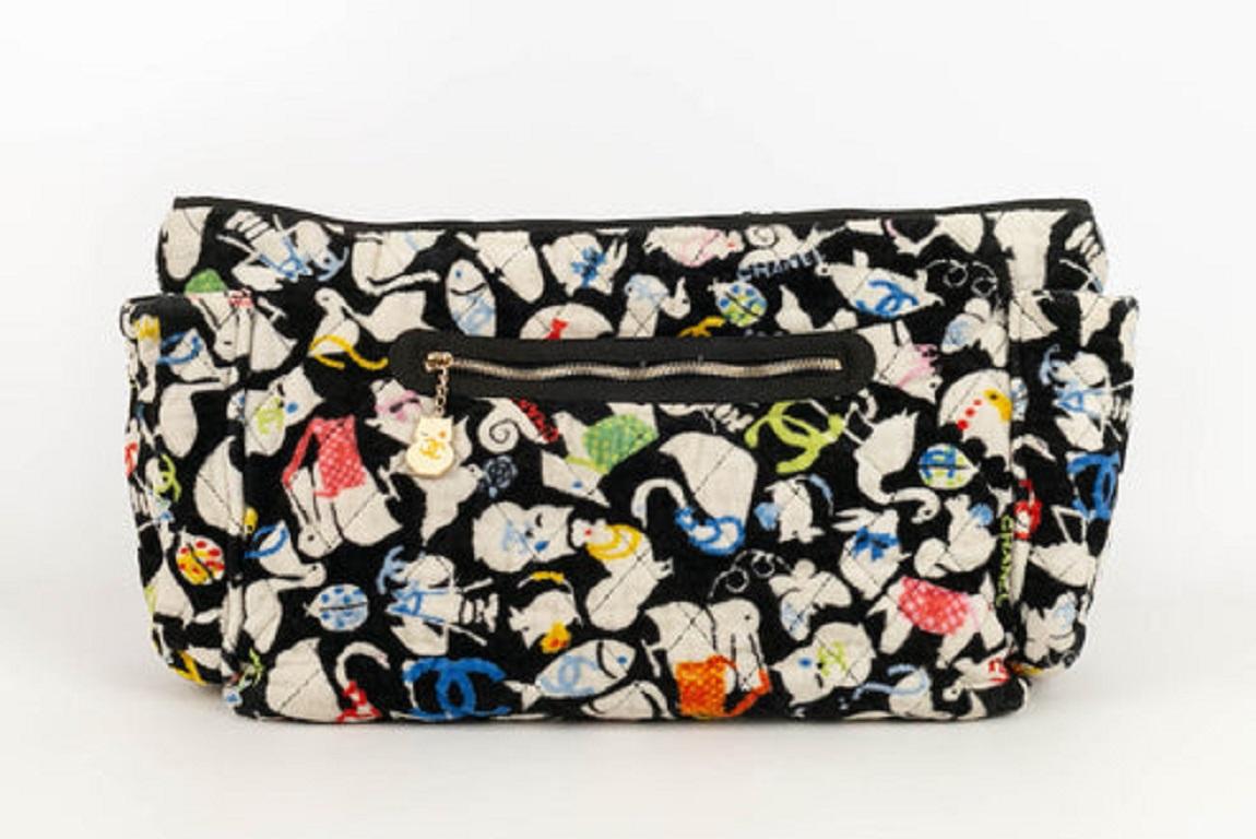Beige Chanel Quilted Fabric Printed with Animals Bag Spring, 2007 For Sale