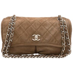 Chanel Quilted Flap Shoulder Bag in Brown Suede 30cm