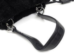 Chanel Quilted Fringe Ball 227132 Black Shearling Shoulder Bag