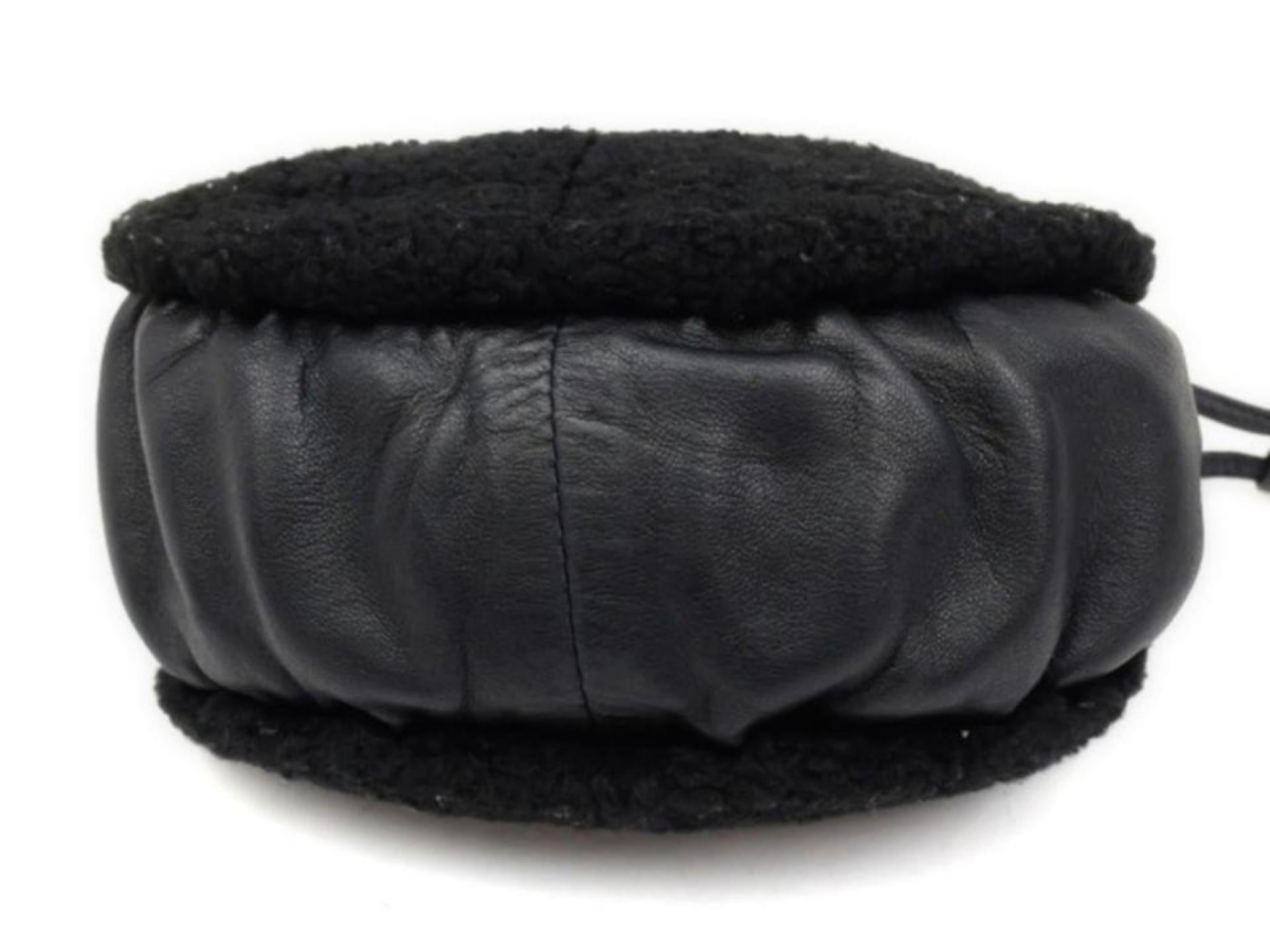 Women's Chanel Quilted Fringe Ball 227132 Black Shearling Shoulder Bag For Sale