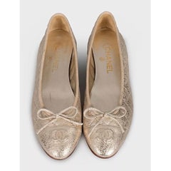 Chanel Quilted Gold Leather Ballerina Flats - Size 38.5