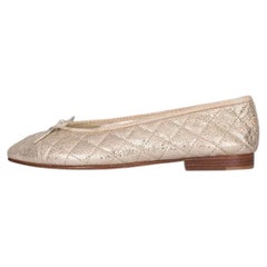 Chanel Quilted Gold Leather Ballerina Flats - Size 38.5