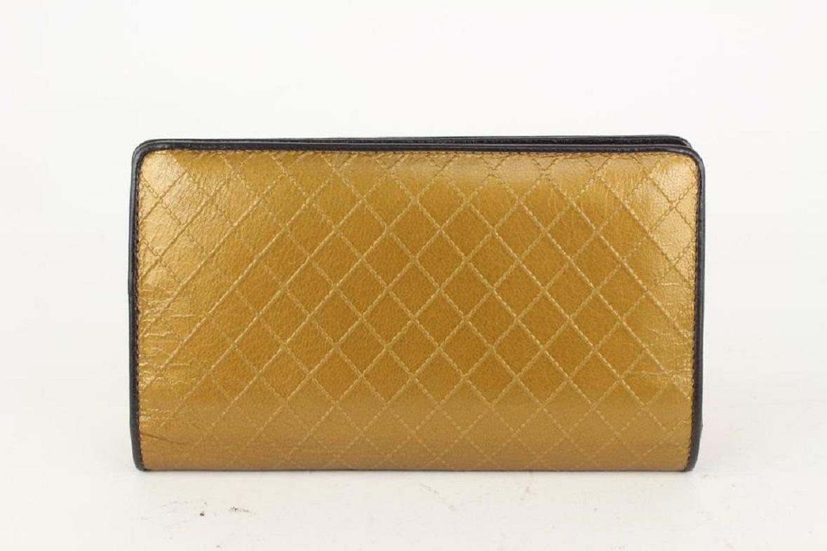 Women's Chanel Quilted Gold x Black Leather CC Logo Long Bifold Wallet 1012c44
