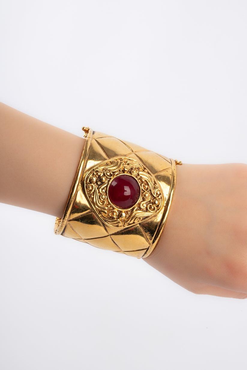 Chanel Quilted Golden Metal Cuff Bracelet, 1980s 7