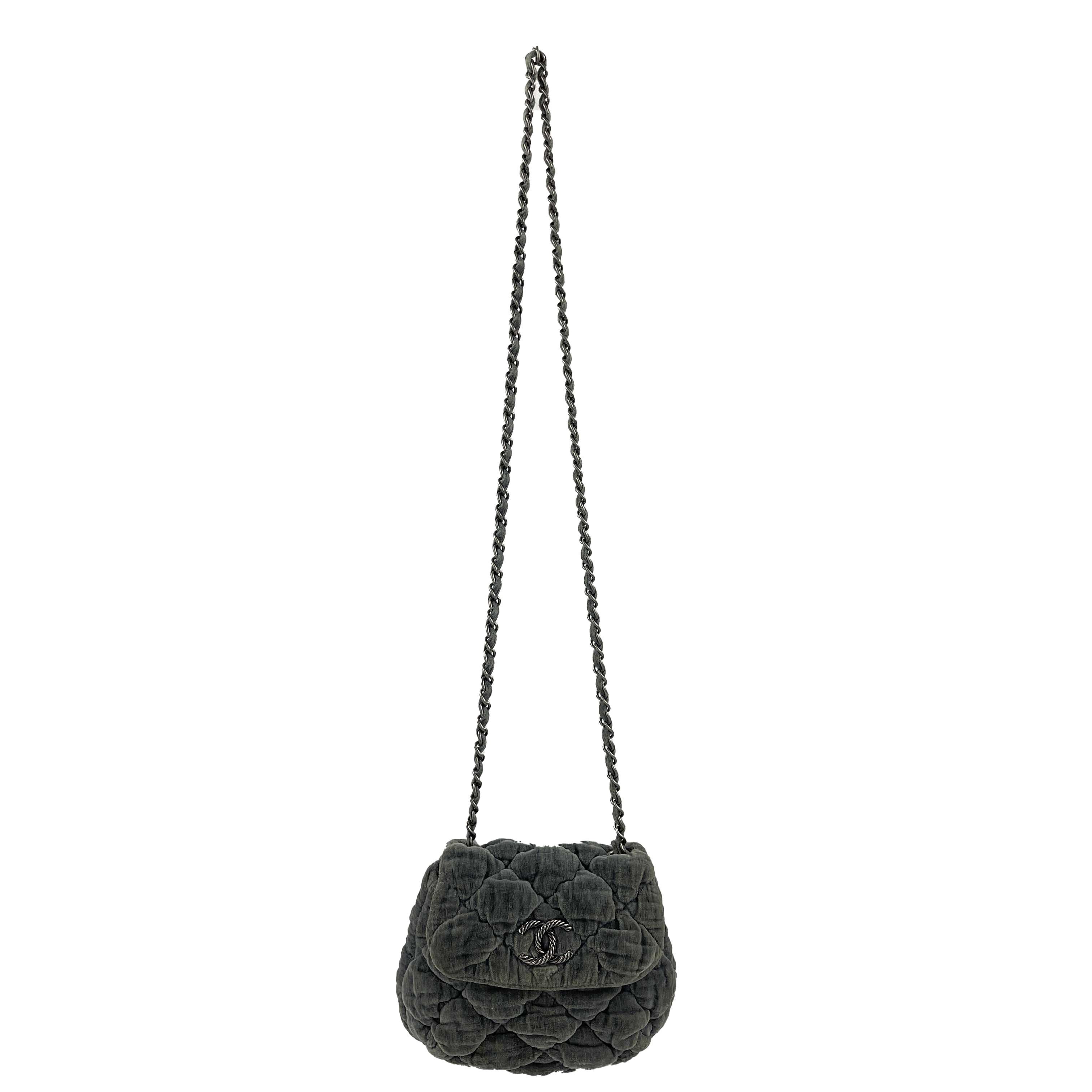 CHANEL Quilted Gray CC Velour Mini Flap Crossbody / Shoulder Bag 4