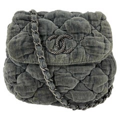 CHANEL Quilted Gray CC Velour Mini Flap Crossbody / Shoulder Bag