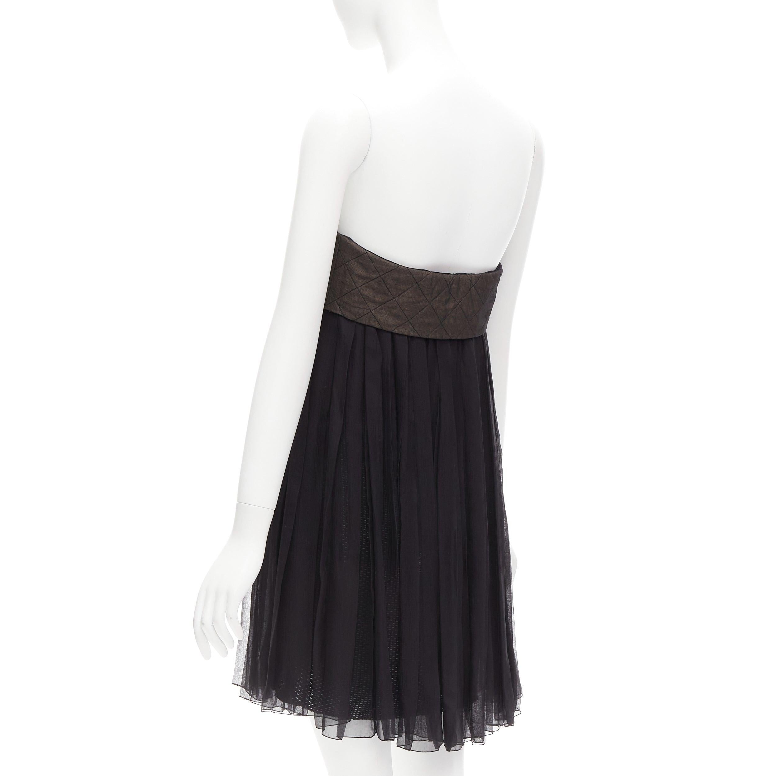 Women's CHANEL quilted grey black CC pearl button silk tube mini dress FR38 M