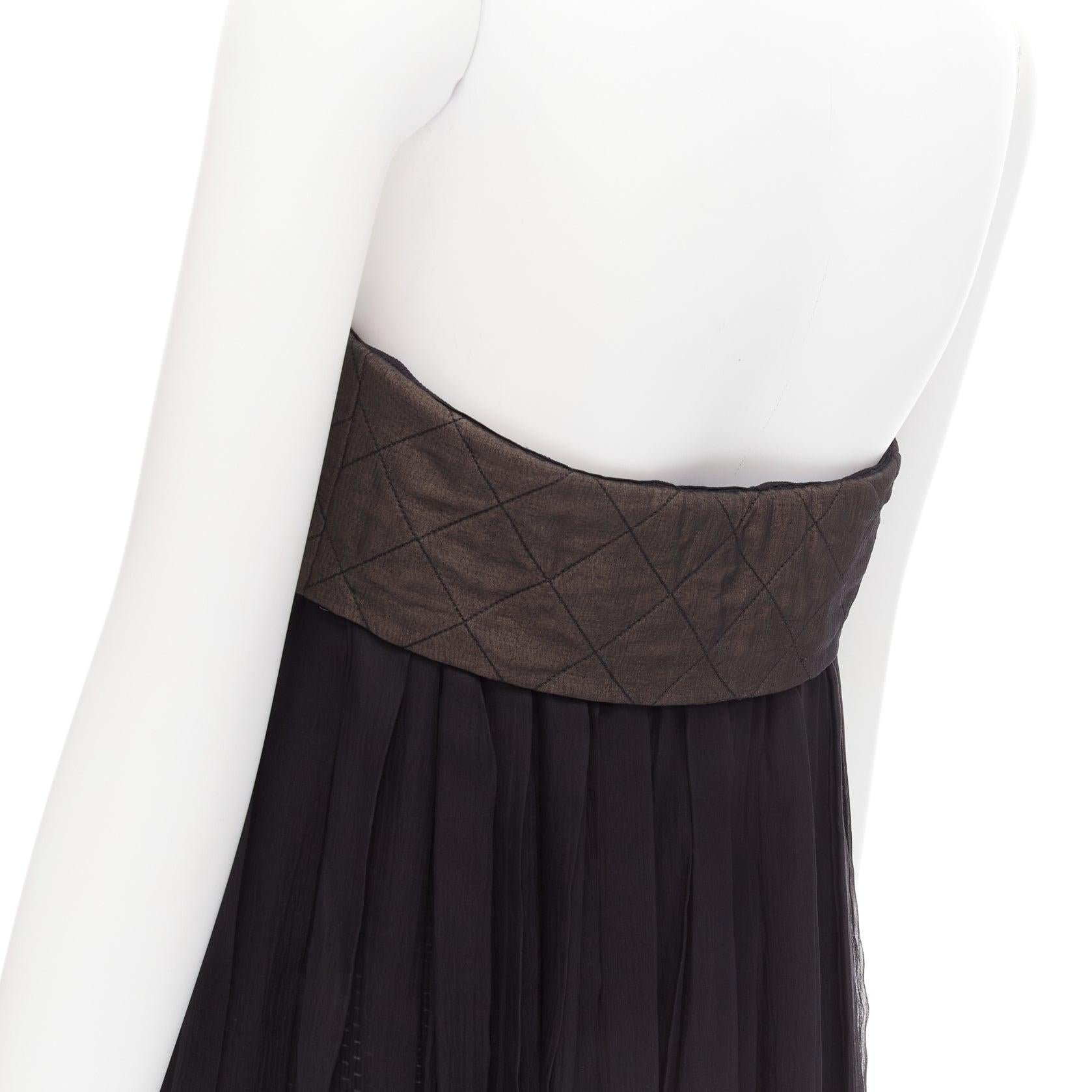 CHANEL quilted grey black CC pearl button silk tube mini dress FR38 M 2