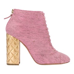 Chanel Quilted-Heel Felt Ankle Boots 
