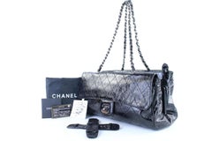 Chanel Quilted Kisslock Flap Tote 8cj017 Black X Silver Patent Leather Shoulder