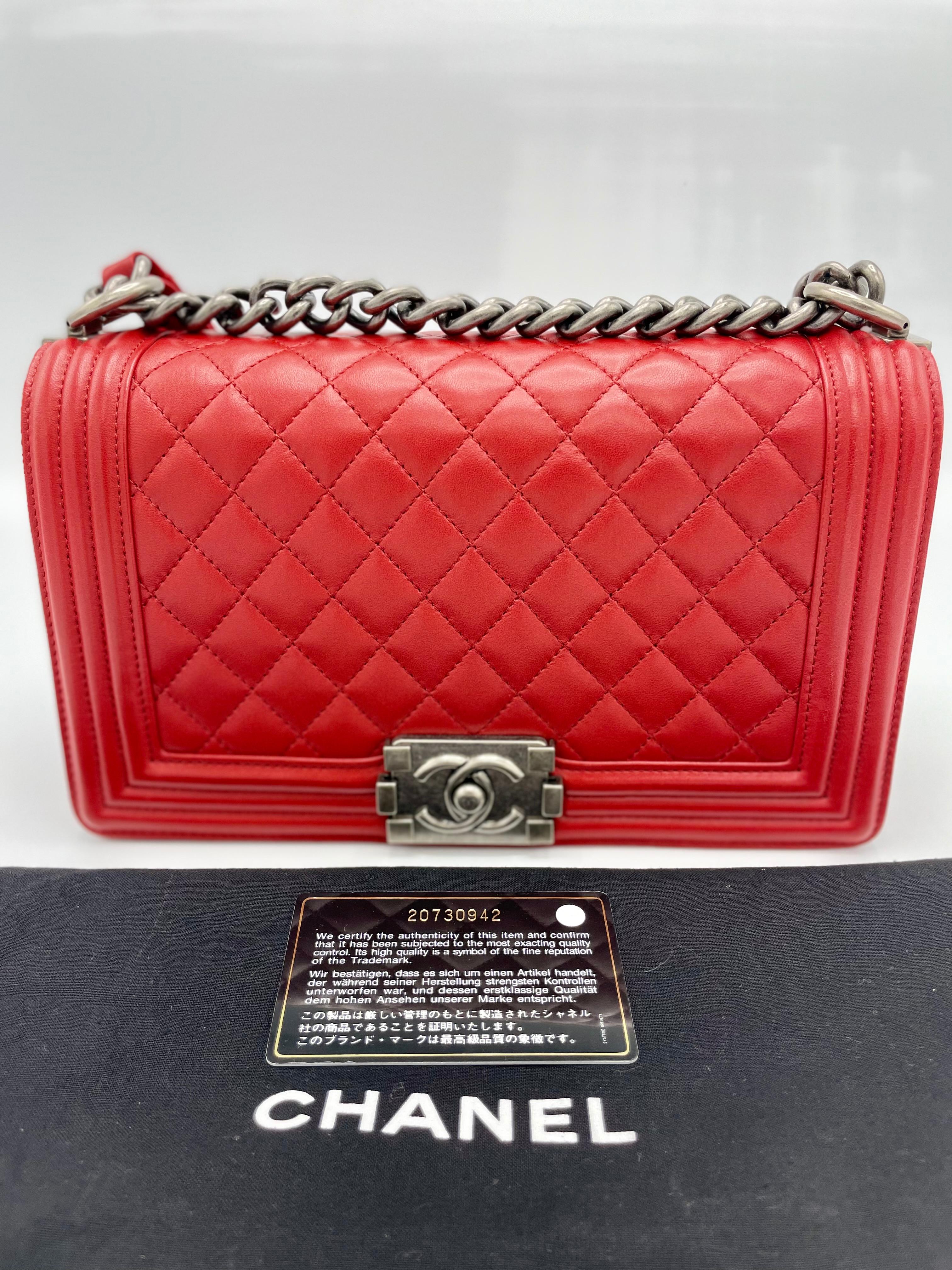 Chanel Quilted Lambskin Boy Flap Bag Red  6