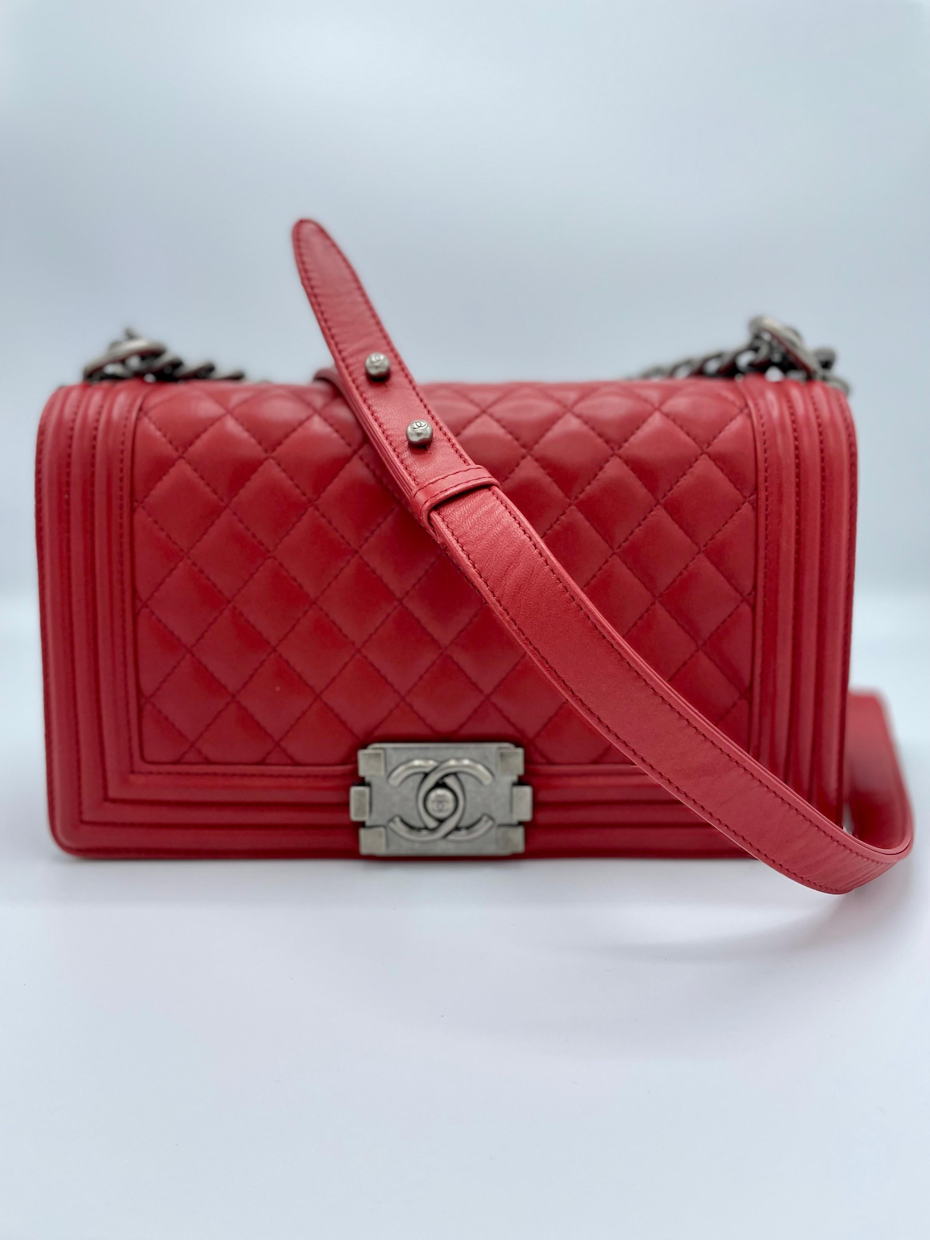 Chanel Quilted Lambskin Boy Flap Bag Red  1