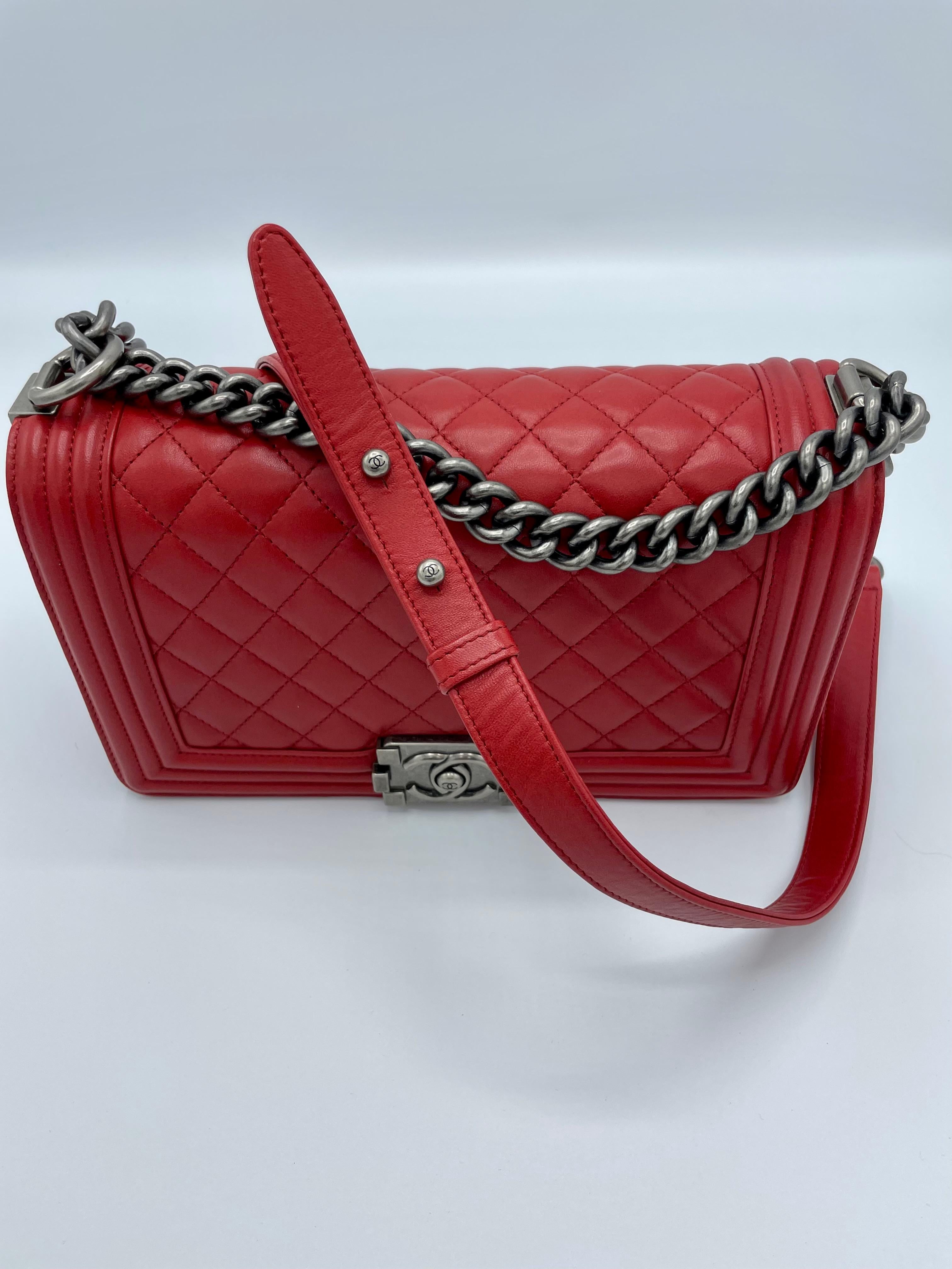 Chanel Quilted Lambskin Boy Flap Bag Red  2