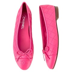 Chanel Quilted Lambskin CC Logo Bow Cap Toe Dark Pink Ballerina Flats Shoes 40