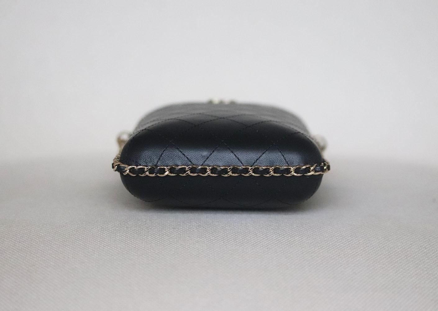 Black Chanel Quilted Lambskin Chain Around Phone Holder Bag