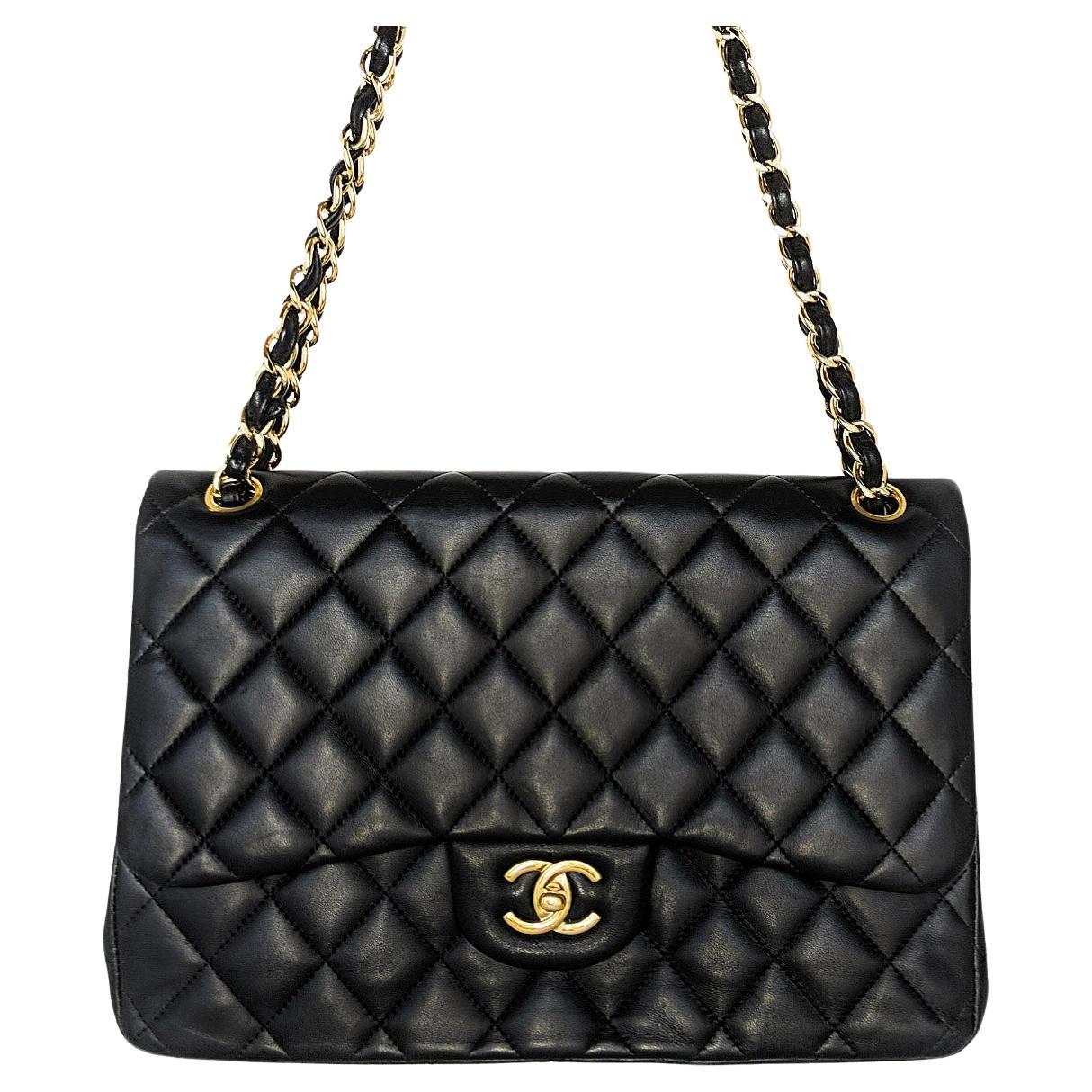 Chanel 2.55 Caviar Medium Classic Double Flap Bag - black/gold at ...