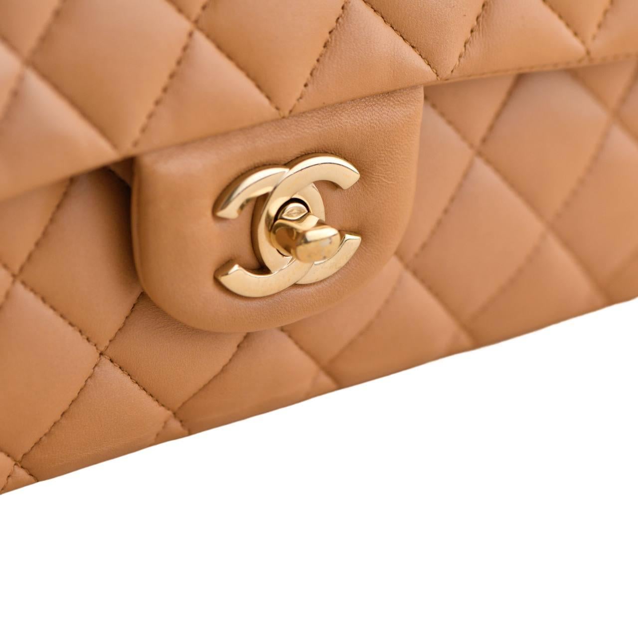 Chanel Quilted Lambskin Dark Beige Classic Double Flap Medium Handbag For Sale 7