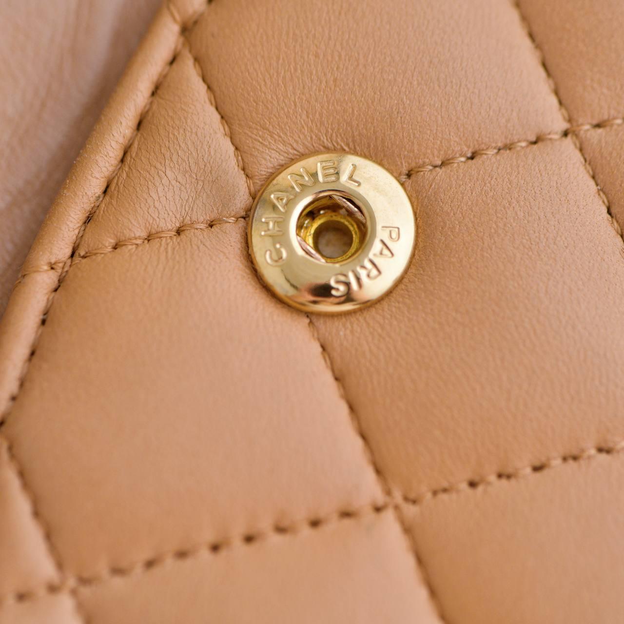 Chanel Quilted Lambskin Dark Beige Classic Double Flap Medium Handbag For Sale 8