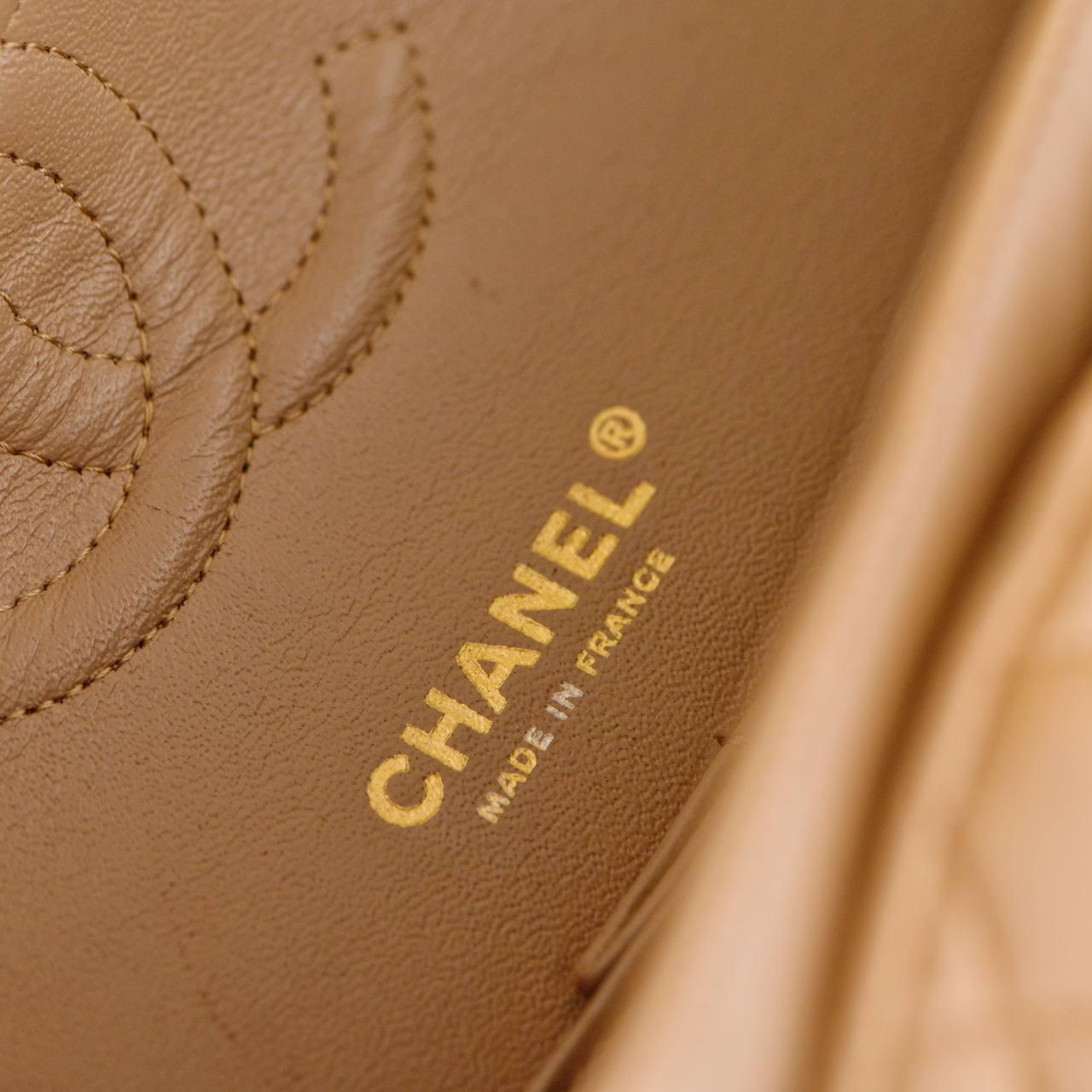 Chanel Quilted Lambskin Dark Beige Classic Double Flap Medium Handbag For Sale 10
