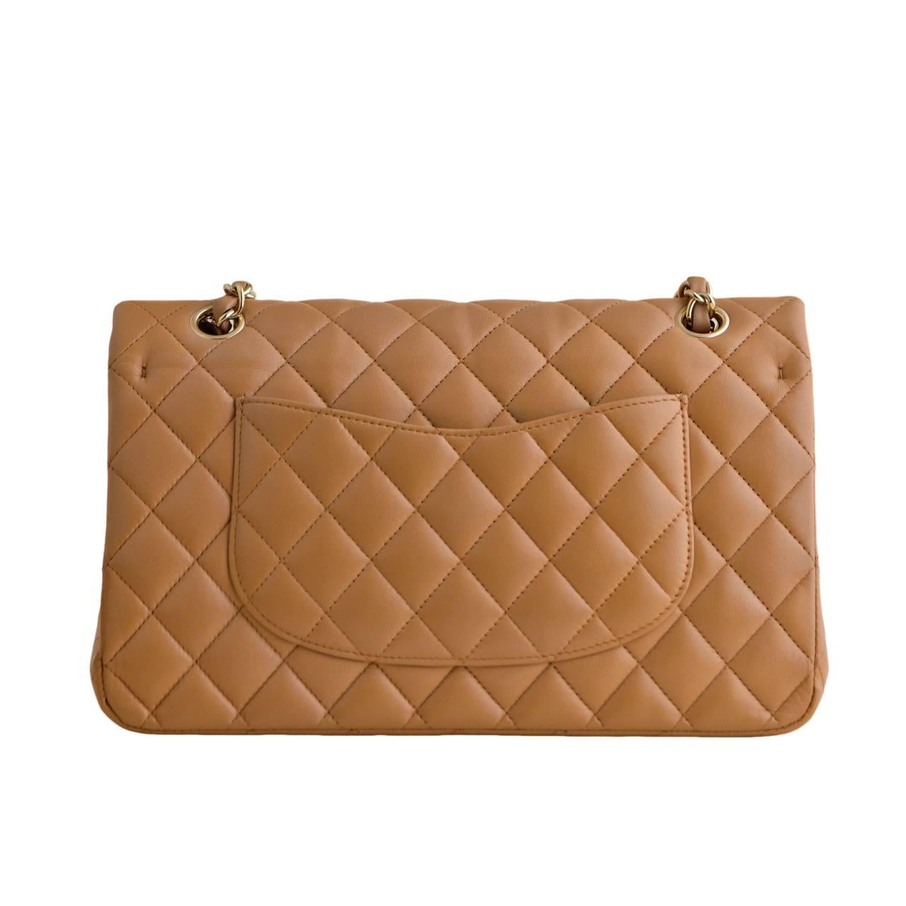 Chanel Quilted Lambskin Dark Beige Classic Double Flap Medium Handbag For Sale 1
