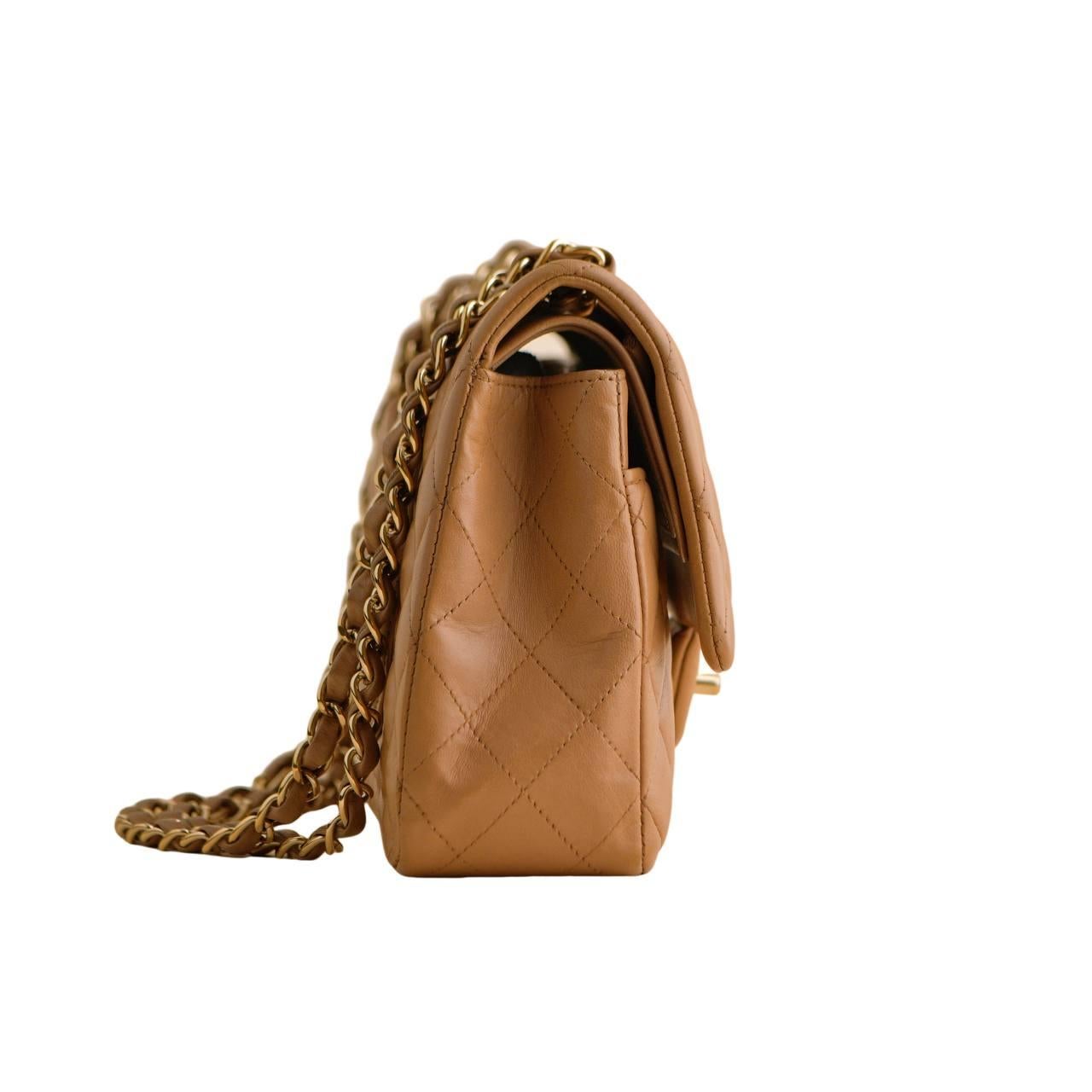 Chanel Quilted Lambskin Dark Beige Classic Double Flap Medium Handbag For Sale 2