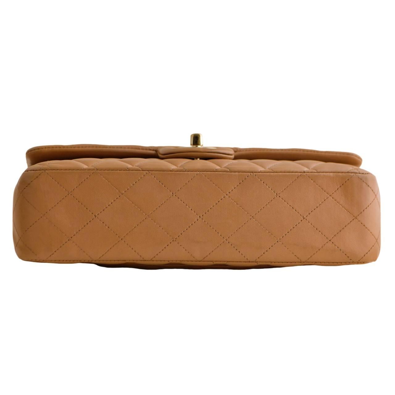 Chanel Quilted Lambskin Dark Beige Classic Double Flap Medium Handbag For Sale 3