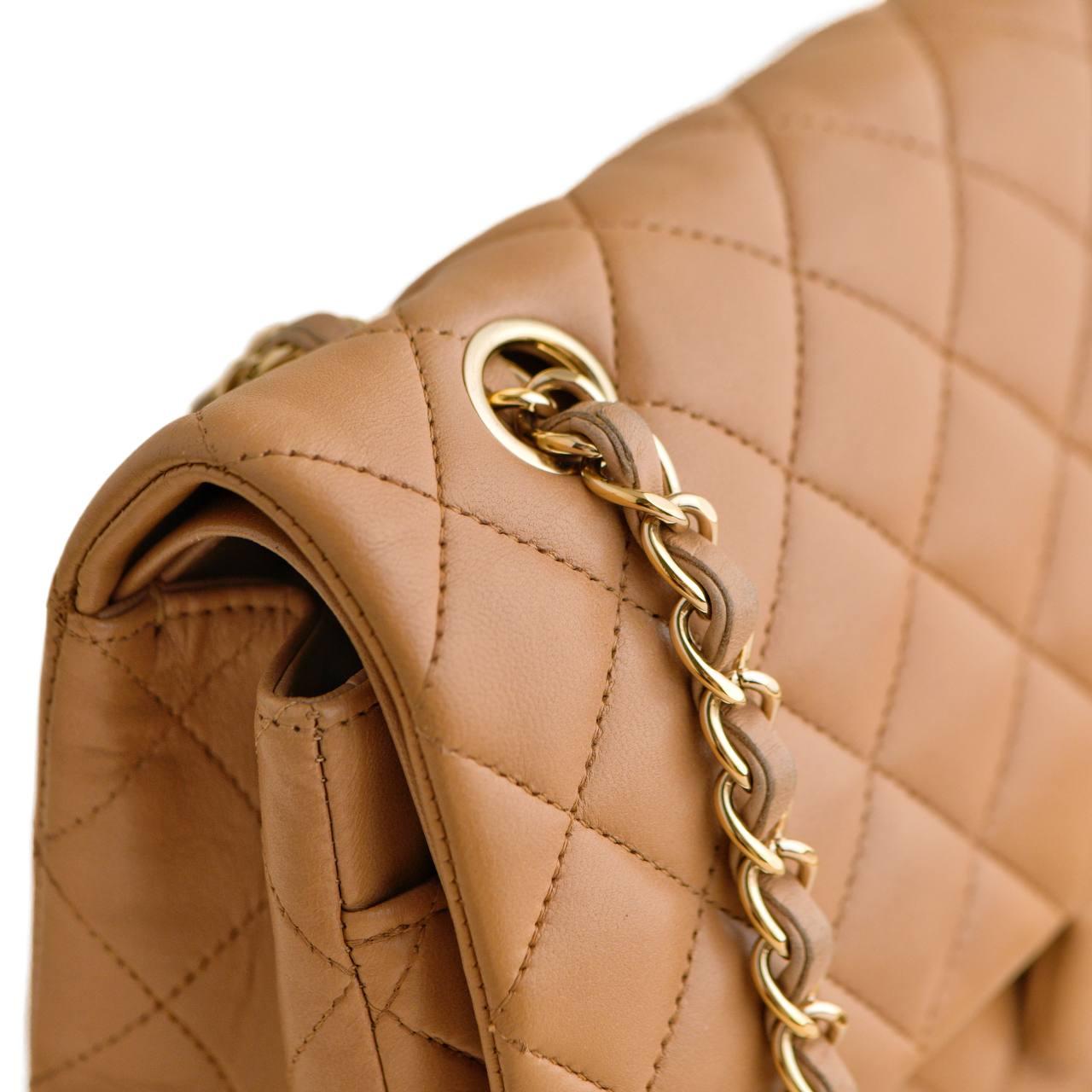 Chanel Quilted Lambskin Dark Beige Classic Double Flap Medium Handbag For Sale 4