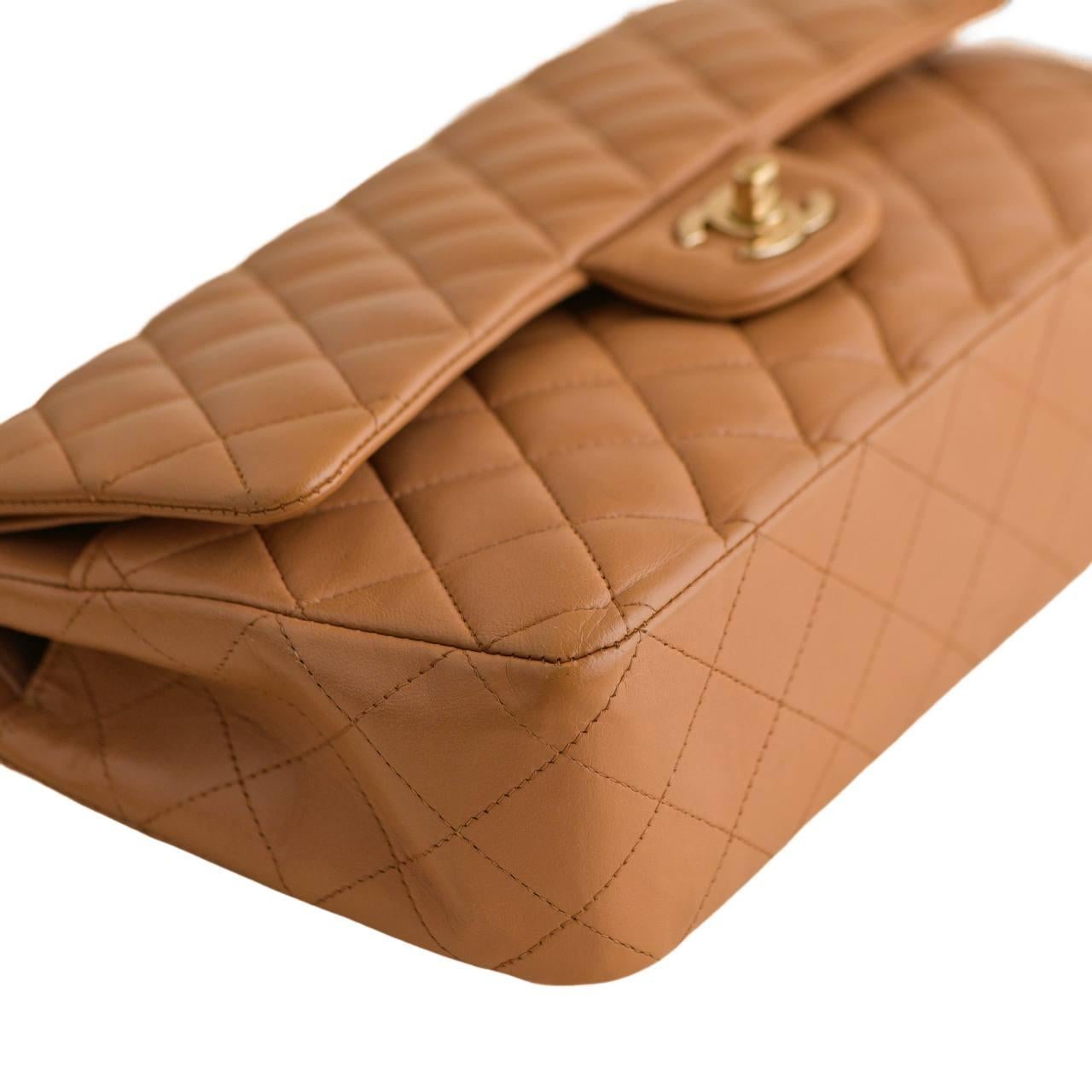 Chanel Quilted Lambskin Dark Beige Classic Double Flap Medium Handbag For Sale 5