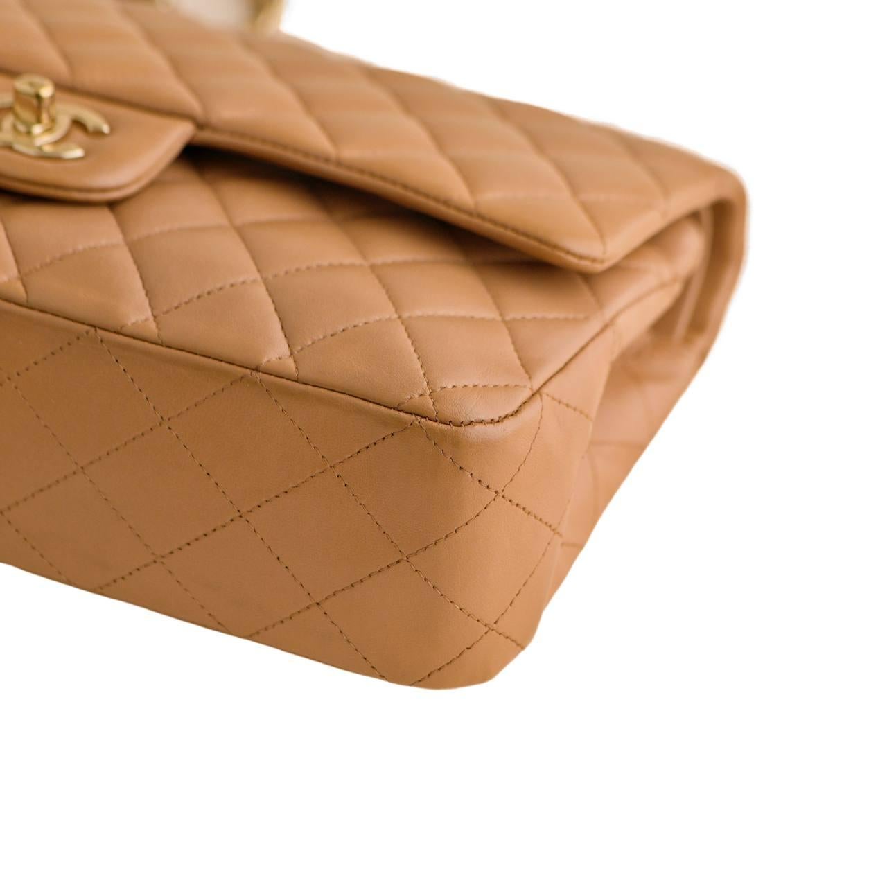 Chanel Quilted Lambskin Dark Beige Classic Double Flap Medium Handbag For Sale 6