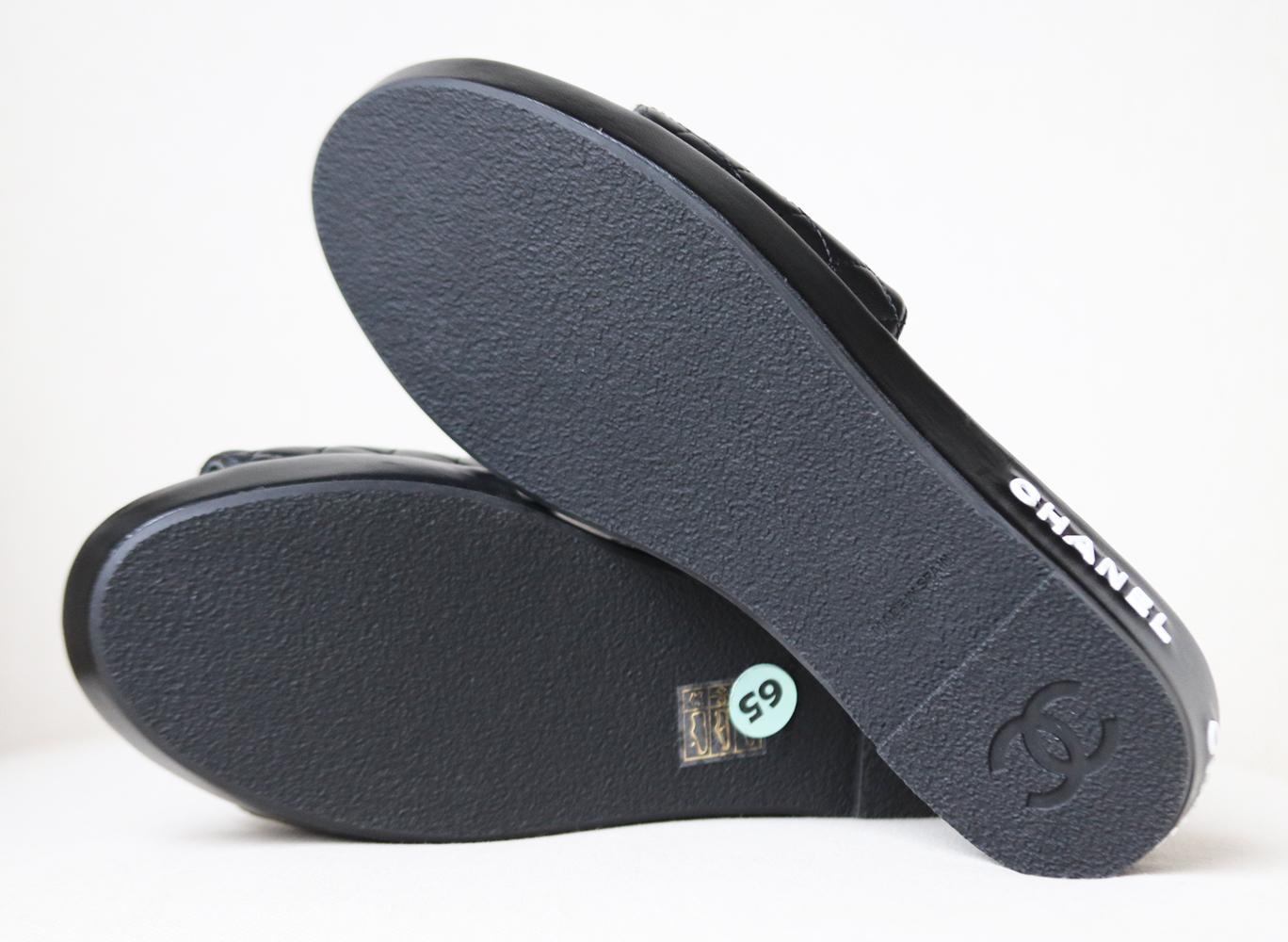 Black Chanel Quilted Lambskin Espadrille Slides