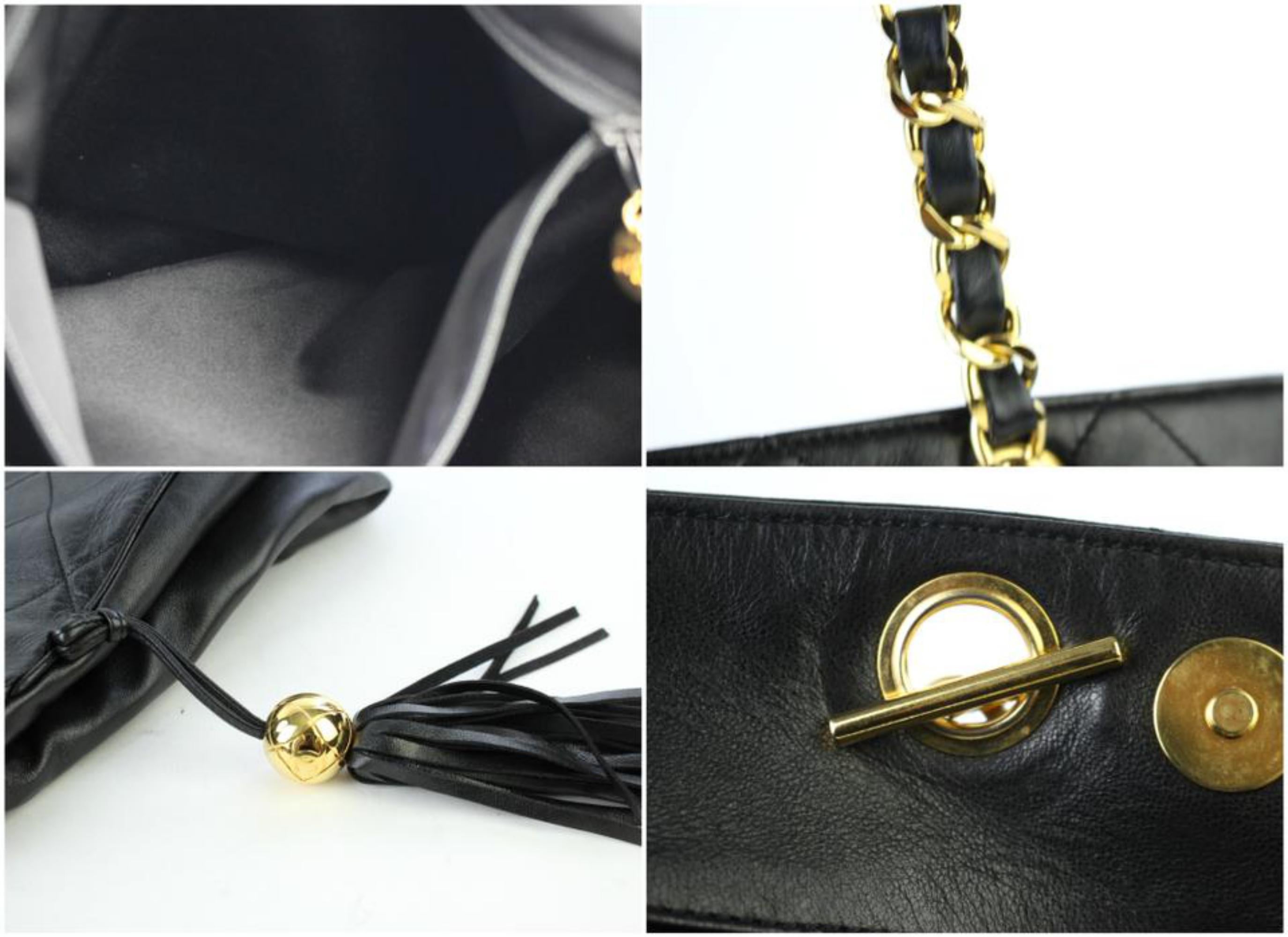 Chanel Quilted Lambskin Fringe Tassle Tote 221807 Black Leather Shoulder Bag For Sale 6