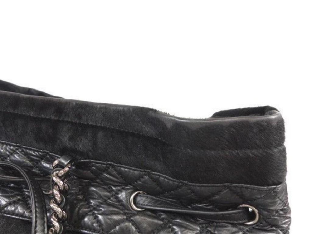 Chanel Quilted Lambskin Hair Chain 232104 Black Pony Fur Tote For Sale 6