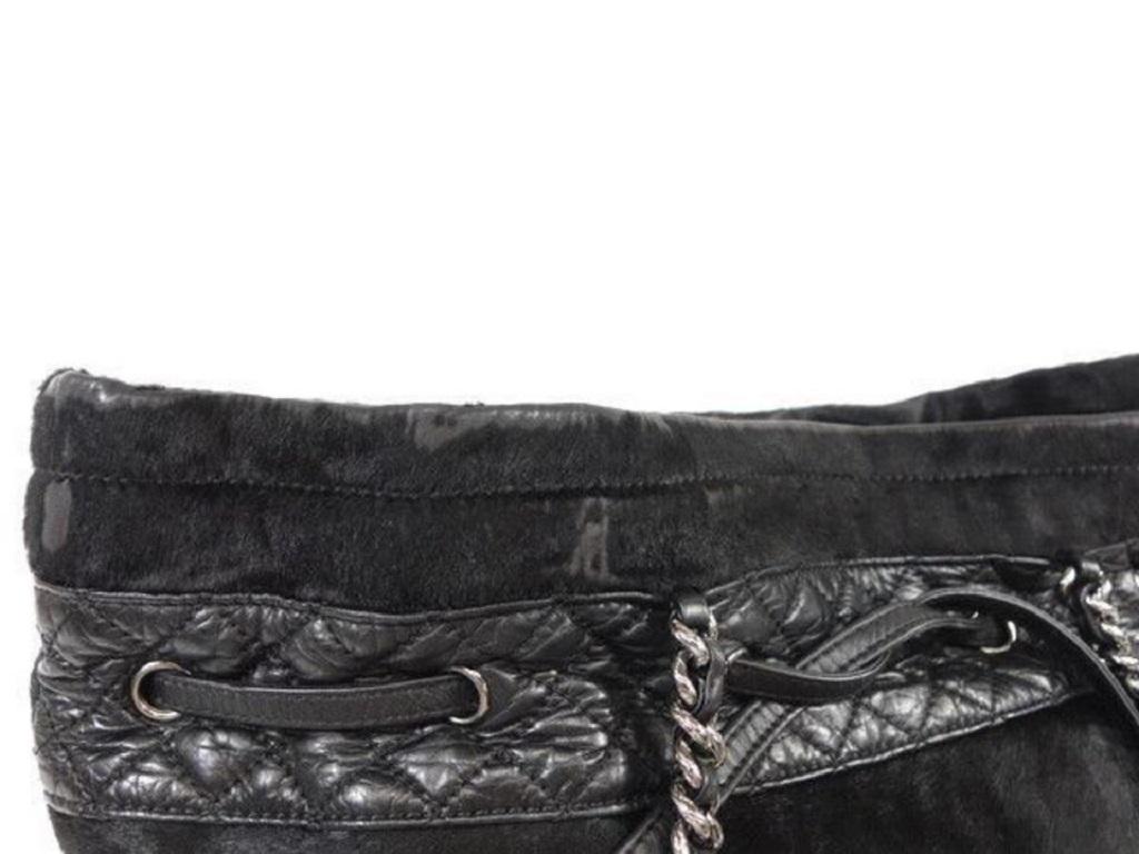 Chanel Quilted Lambskin Hair Chain 232104 Black Pony Fur Tote For Sale 5
