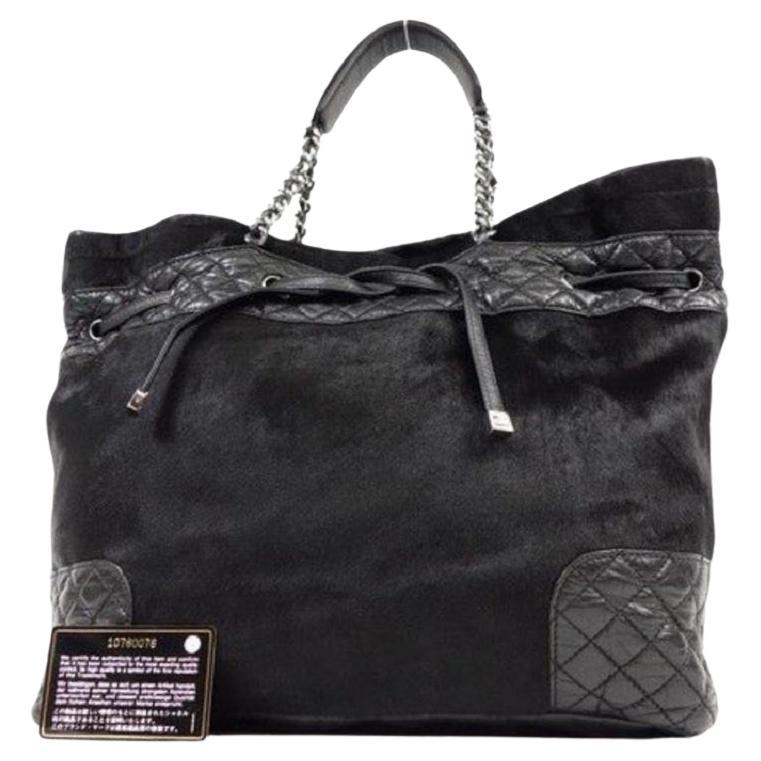 Chanel Acolchado Piel de Cordero Cadena de Pelo 232104 Negro Pony Fur Tote en venta