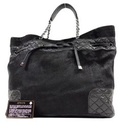 Vintage Chanel Quilted Lambskin Hair Chain 232104 Black Pony Fur Tote
